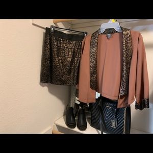 Good condition 2 piece matching black and brown sequin jacket & skirt